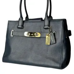 Y2K COACH Leather Swagger Handbag Navy