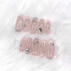 No.1 ネイルチップ ピンク フレンチ ワンホン 韓国 量産 ハート オーダー