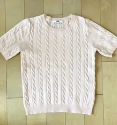 UNIQLO ケーブルクルーネックセーター 半袖 ピンクS