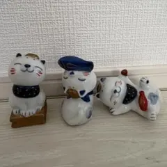 猫の置物 3点セット 陶器製 インテリア