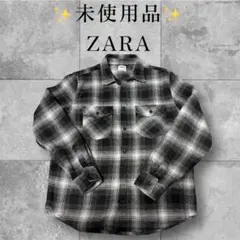 【ZARA】ザラ　厚手オンブレーチェック柄ネルシャツ ブラックホワイトM メンズ