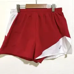 アシックス ショートパンツ サイドスリット S 赤 白 レディース　ランニングのサムネイル