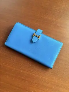 本物美品！HERMES べアンスフレ 二つ折り財布 青