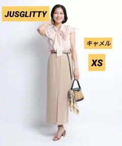 JUSGLITTY ダブルウエストタイトスカート キャメルのサムネイル