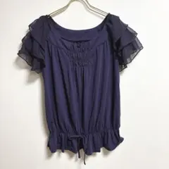 ✨良品✨ イマージュ【Ｌ】カットソー フリル袖 丸首 オトナ女子 パープルのサムネイル