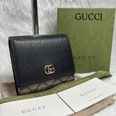 ✨付属品完備/極美品✨ グッチ GGスプリーム マーモント 折り財布 L字 黒