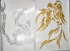 ガラス面などに　龍＆鳳凰セット　ステッカー