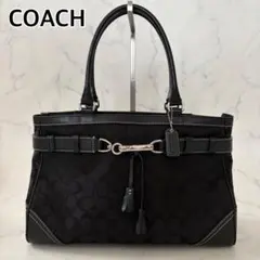 極美品COACH ミニハンプトンズ タッセル トート ブラック hamptons
