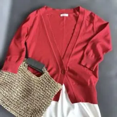カーディガン　赤　5分袖