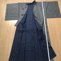 チャコールグレーのチェック柄　着物　メンズ
