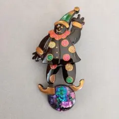 鼈甲螺鈿蒔絵一径作　金蒔絵ピエロペンダント Y167 1円 作家物 在銘 寺内一径作 鼈甲 べっ甲 螺鈿細工 金彩蒔絵