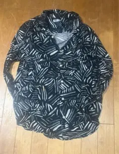 ZARA 総柄 抽象柄　長袖シャツ リラックスフィット　モノトーン　ブラック
