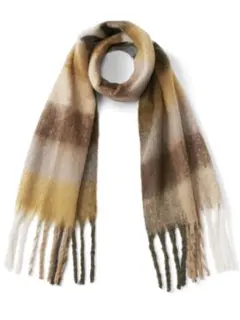 チェック柄フリンジマフラー☆ブラウン