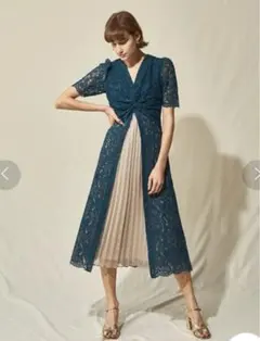 レースプリーツツイストデザインワンピースドレス結婚式lilybrown leja