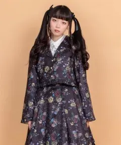 axesfemmekawaiiクラシックブーケ柄ジャケットとスカートセット