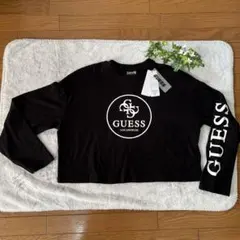 【新品・未使用】【GUESS】クロップド長袖トレーナー／トップス★ブラック★