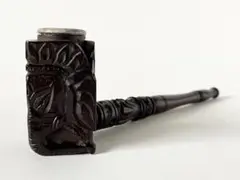 ビンテージ　木彫り　象　パイプ　エスニック　ブラック　アジアン雑貨　縁起物