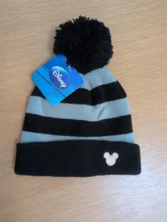 【未使用】Disney ストライプ ニット帽 ポンポン付き