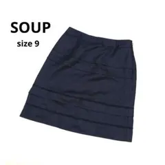 【美品】SOUP 膝丈スカート　ネイビー　オフィス　薄手　サイズ9　Mのサムネイル