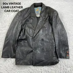 90s ヴィンテージ ラムレザー カーコート 黒 レザージャケット サイズF