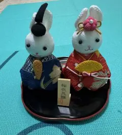 うさぎ雛人形 青と赤 布製