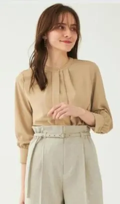 【green label relaxing】タック バイカラー七分袖ブラウス