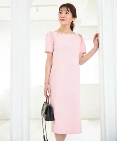 Liala×PG ピンク　スカラップネックＩラインワンピース Ｓ