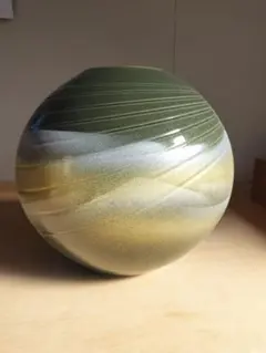 陶器製球形花瓶 緑と金のグラデーション
