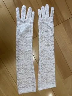 結婚式　グローブ　ロング　ウエディング フラワーレース 48cm ホワイト