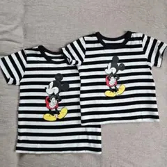 【兄弟お揃い】ミッキーマウス ストライプ Tシャツ 2枚セット