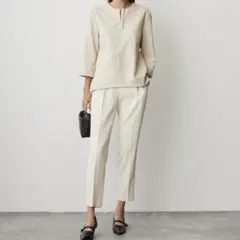 smile orchid パール付きキーネック厚手ブラウス テーパードパンツ M