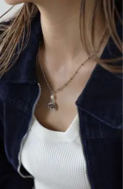 ボンジュールサガン　パール付ミニコインネックレス　シルバー　151 ○17