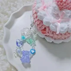 透明感 たまごっちパラダイスビーズキーホルダー くま 水色