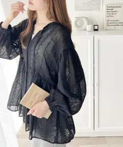 classicalelf 2wayシアー刺繍ペプラム切替ブラウス L