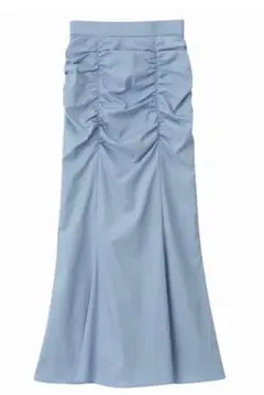 ライトブルー ギャザー タイトロングスカート