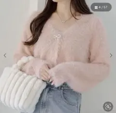 キラキラリボン付き シャギーショートカーディガン NICE CLAUPのサムネイル