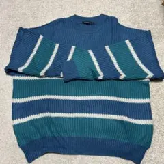 青と緑のストライプ ニットセーター