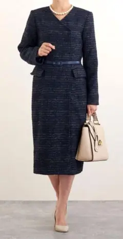 DressLab ネイビー ストライプ ベルト付き ワンピース セレモニー