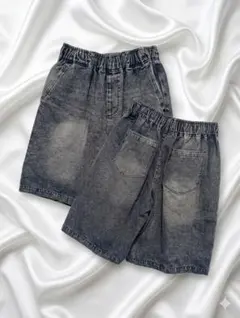 Y2K 美品　ブラック　デニムハーフパンツ　BIGSIZE BLACK