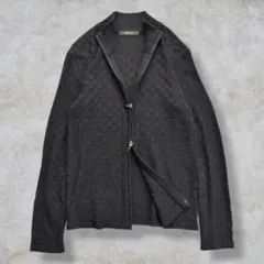 COMME CA MEN ダブルジップドライバーズニットカーディガン 市松柄 M