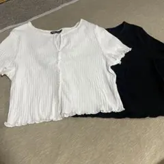 リブ素材 ボタン付き 半袖Tシャツ 2色セット