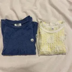 BREEZE ネイビー フリル袖 黄色　花柄　Tシャツ 100