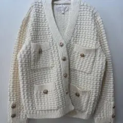 アイボリー編み込みニットカーディガン　試着のみ