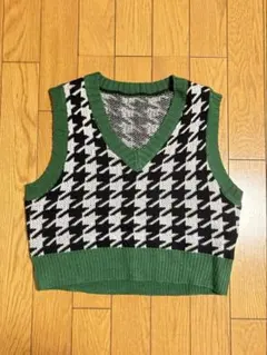 ハウンドトゥースパターン ニットベスト