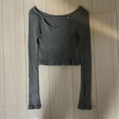 SLYグレー リブ編み クロップドトップス