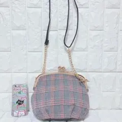 【1~2日以内発送】美品 がま口 ポシェット ショルダーポーチ チェック柄