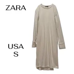 【ZARA】 切り替えニットワンピース ベージュUSA Sサイズ 後ろリボン
