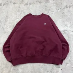 チャンピオン　刺繍　ワンポイント　無地スウェット　古着　えんじ　バーガンディ　L