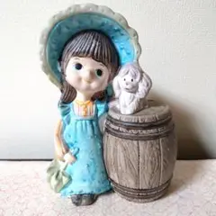 少女と犬の陶器 貯金箱