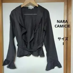ナラカミーチェ ジャケット カーディガン 羽織り リネン 麻 フリル ベルト 黒のサムネイル